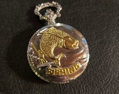 Golden Vintage Fish Silver Pill Box Medicine Tablet Holder for Pocket or Necklace included, Belt clip chain is extra