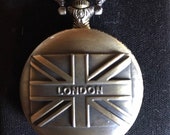 London Flag Antique Custom Pill Box Medicine Tablet Holder for Pocket or Purse, comes with necklace, belt clip chain is extra
