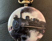 Train Painted, Bronze Custom Fashion Pill Box Medicine Tablet Holder case for Pocket or Purse, comes with necklace belt clip chain extra