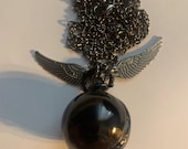 Black Ball, (Small) Winged Custom Fashion Pillbox Medicine Tablet Holder Organizer Case for Pocket or Purse comes with necklace
