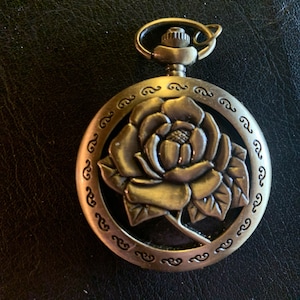 Flower Rose,Bronze Custom Pill Box Medicine Tablet Holder for Pocket or Purse, comes with necklace, belt clip chain is extra