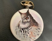 Owl, snow painting, Bronze Custom Pillbox Medicine Tablet Holder for Pocket or Purse comes with necklace, a belt clip chain is extra