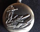 Soldier with Tank Antique Bronze Pill Box Medicine Tablet Holder for Pocket or Purse, comes with a necklace, belt clip chain is extra