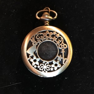 Alice , small Bronze Pillbox Custom Fashion Pill Box Medicine Tablet Holder case for Pocket or Purse, comes with neck chain