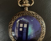 Dr Who Tardis Custom Bronze Pill Box Medicine Tablet Holder case for Pocket or Purse, comes with necklace, belt clip chain is extra