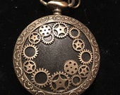 Gears, Bronze Custom Fashion Pillbox Medicine Tablet Holder Case for Pocket or Purse comes with necklace ot belt clip chain