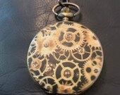 Gears, Antique Bronze Design Pill Box Medicine Tablet Holder for Pocket or Purse, comes with necklace, belt clip chain is extra