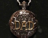 DAD in Gold, Shiny Black Custom Pill Box Medicine Tablet Holder for Pocket or Purse, comes with necklace, belt clip chain is extra