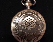Floral Rose, Bronze (Saber) Custom Pill Box Medicine Tablet Holder case for Pocket or Purse, comes with necklace, belt clip chain is extra