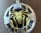 Golden Spider, Silver design Custom Fashion Pill Box Medicine Tablet Holder for Pocket or Purse, comes with necklace or belt clip chain