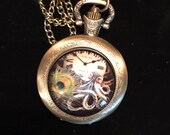 Octopus Custom Fashion Bronze Pill Box Medicine Tablet Holder for Pocket or  Purse, comes with necklace chain (medium)