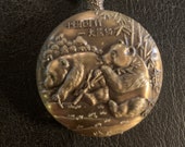 Pandas, Bronze Custom Fashion Pillbox Medicine Tablet Holder Case for Pocket or Purse comes with necklace or belt clip chain