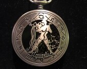 Zodiac, Aquarius Bronze Custom Pill Box Medicine Tablet Holder for Pocket or Purse, comes with necklace, belt clip chain is extra