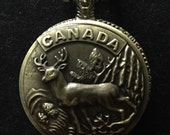 Caribou, Canadian Bronze Custom Pill Box Medicine Tablet Holder for Pocket or Purse, comes with necklace, belt clip chain is extra