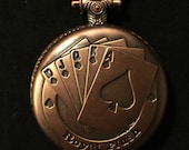 Royal Flush, Custom Copper Pill Box Medicine Tablet Holder for Pocket or Purse, comes with a necklace, a belt clip chain is extra