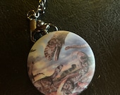 Dinosaurs, Black Custom Fashion Pill Box Medicine Tablet Holder for Pocket or Purse, comes with necklace or belt clip chain