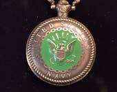 United States NAVY Green & Bronze  Pill Box Medicine Tablet Holder for Pocket or Purse, comes with necklace, belt clip chain is extra