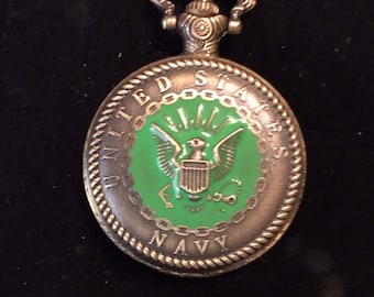 United States NAVY Green & Bronze  Pill Box Medicine Tablet Holder for Pocket or Purse, comes with necklace, belt clip chain is extra
