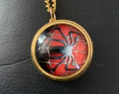 Spider Spinner, Golden Custom Fashion Pill Box Medicine Tablet Holder for Pocket or Purse, comes with necklace (medium)