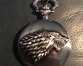 Dire Wolf, Banner Bronze Pillbox Medicine Tablet Holder for Pocket or Purse, Necklace included, Belt clip chain is extra.
