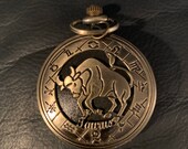 Zodiac Taurus, Constellation Fashion Pill Box Medicine Tablet Holder case for Pocket or Purse, comes with neck or belt clip chain