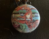 Dinosaurs, Black Custom Fashion Pill Box Medicine Tablet Holder for Pocket or Purse, comes with necklace or belt clip chain