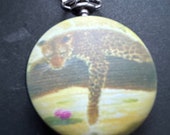 Leopard, Black Fashion Pill Box Medicine Tablet Holder for Pocket or Purse, comes with necklace, belt clip chain is extra