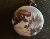 Dinosaurs, Black Custom Fashion Pill Box Medicine Tablet Holder for Pocket or Purse, comes with necklace or belt clip chain