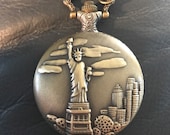 Statue of Liberty, Custom Design Fashion Pillbox Medicine Tablet Holder for Pocket or Purse comes with necklace, belt clip chain is extra