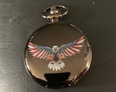 Eagle, Red White & Blue Custom Fashion Pill Box Medicine Tablet Holder for Pocket or Purse, comes with necklace or belt clip chain