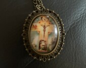 Madonna/Jesus Design, small Pillbox Custom Fashion Pill Box Medicine Tablet Holder case for Pocket or Purse, comes with neck chain.
