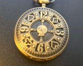 Skull Poker Clock Bronze Fashion Pill Box Medicine Tablet Holder case for Pocket or Purse, comes with neck chain or belt clip chain