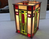 Stained and fused glass Lantern Mission style with a copper frame