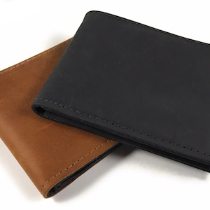 Cartera plegable para hombre, de piel auténtica, color negro o marrón, duradera, diseño clásico, fabricada en EE. UU., cartera plegable para hombre de alta calidad