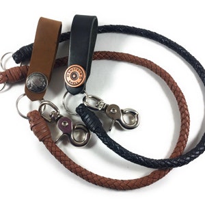 18-inch Braided Leather Chain, Leather Key FOB, Leather Keychain, Genuine Leather, Made in USA, American Craftsmanship, Men's Accessories.
