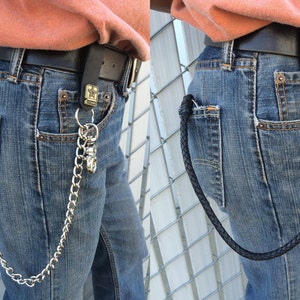 Billetera básica triple para hombre con broches, cadena de cuero o cromo de 18 pulgadas, llavero, cuero marrón o negro, fabricada en EE. UU., billetera para hombre, duradera.