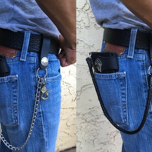 Cartera plegable de cuero de lujo para hombre, cadenas de cuero o cromo de 18 pulgadas, llavero, cuero negro, fabricada en EE. UU., cartera grande de cuero, cartera para hombre.