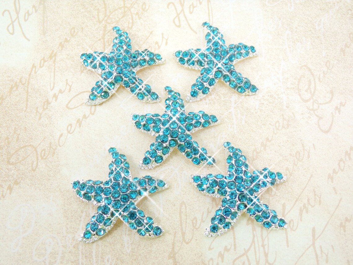 5pcs Starfish Rhinestones Button Aqua Crystal Buttons 30mm | Etsy