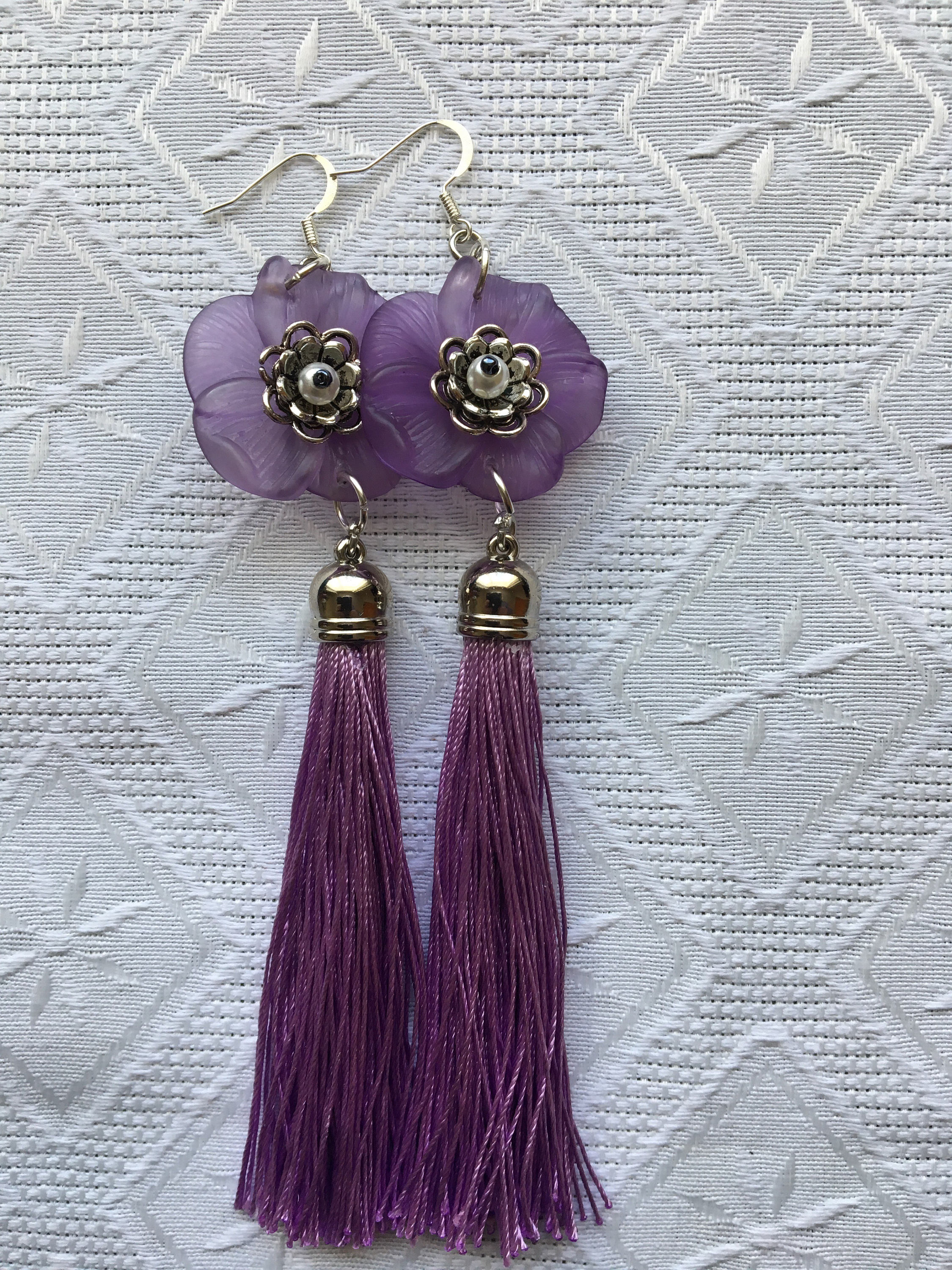 Tassel earrings. Purple tassel earrings. Long tassel earrings. Etsy