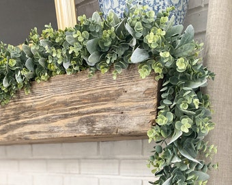 Garland For Mantle, Floral Greenery Garland, Lambs Ear and Eucalyptus Garland, Mantle Greenery Decor, Natural Decor, Floral Table Greenery