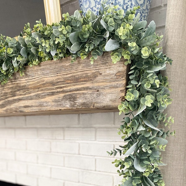 Garland For Mantle, Floral Greenery Garland, Lambs Ear and Eucalyptus Garland, Mantle Greenery Decor, Natural Decor, Floral Table Greenery