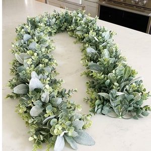 Eucalyptus Garland, Lambs Ear Garland, Flower Garland, Garland Greenery, Table Decoration, Table Centerpiece, Wedding Garland, Table Runner image 3