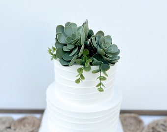 Greenery And Succulent Cake Topper | Greenery Petal Decoration | Faux Green Succulent and Greenery Decoration for Wedding Birthday Boho Cake