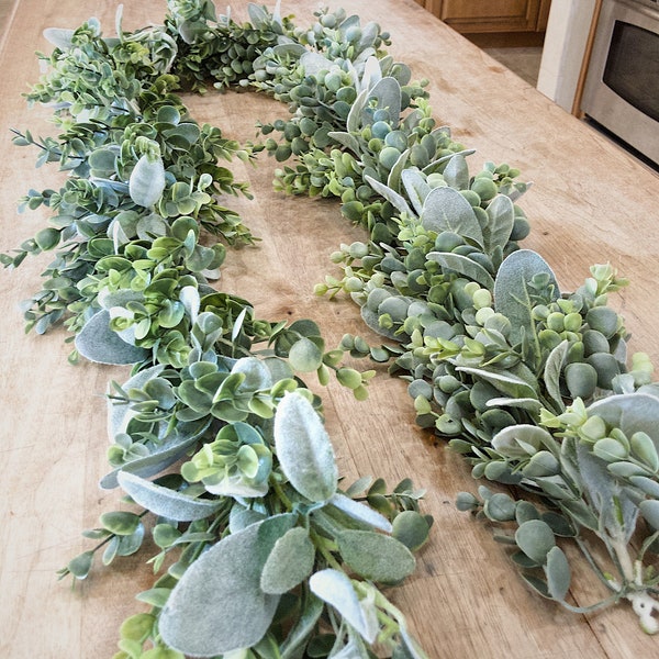 Eucalyptus and Lambs Ear Garland: Faux Greenery Table Runner