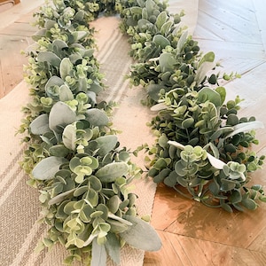 Floral Greenery Garland: Faux Eucalyptus & Lambs Ear, Wedding Decor