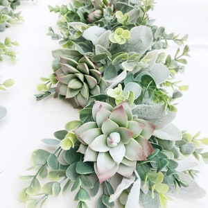 Succulent Rustic Wedding Decorations, Succulent Event Garland For Table, Wedding Garland with Succulents, Lambs Ear Eucalyptus Garland