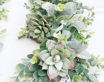 Succulent Rustic Wedding Decorations, Succulent Event Garland For Table, Wedding Garland with Succulents, Lambs Ear Eucalyptus Garland