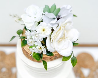 Ivory White Flower and Lambs Ear Cake Topper // Cake Topper // Smash Cake Topper // Flower Cake Topper // Birthday Cake Topper