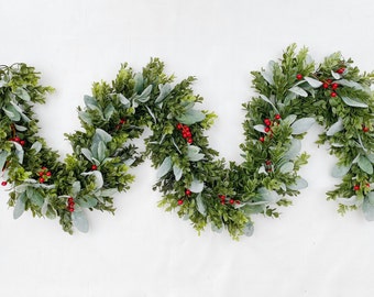 Red Berry Christmas Greenery Garland, Mantel Decor Garland, Decorative Faux Greenery Garland For Long Holiday Table Decoration Centerpieces