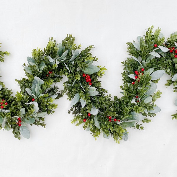 Christmas Garland For Mantel, Christmas Garland For Stairs, Christmas Table Runner Greenery, Christmas Banister Garland, Red Berry Garland